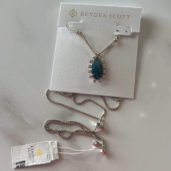 Nwt Kendra Scott Necklace Gold with Teal blue stone, cubic zirconia stones - Picture 3 of 6